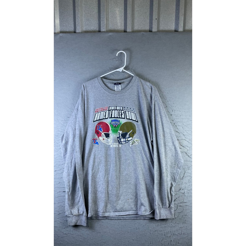 Blue 84 Armed Forces Bowl Shirt Mens XL Gray Good Louisiana Tech Navy 2016 L/S